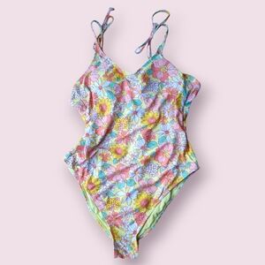 Tahiti Floral Boho Swimsuit Adjustable Tie Straps